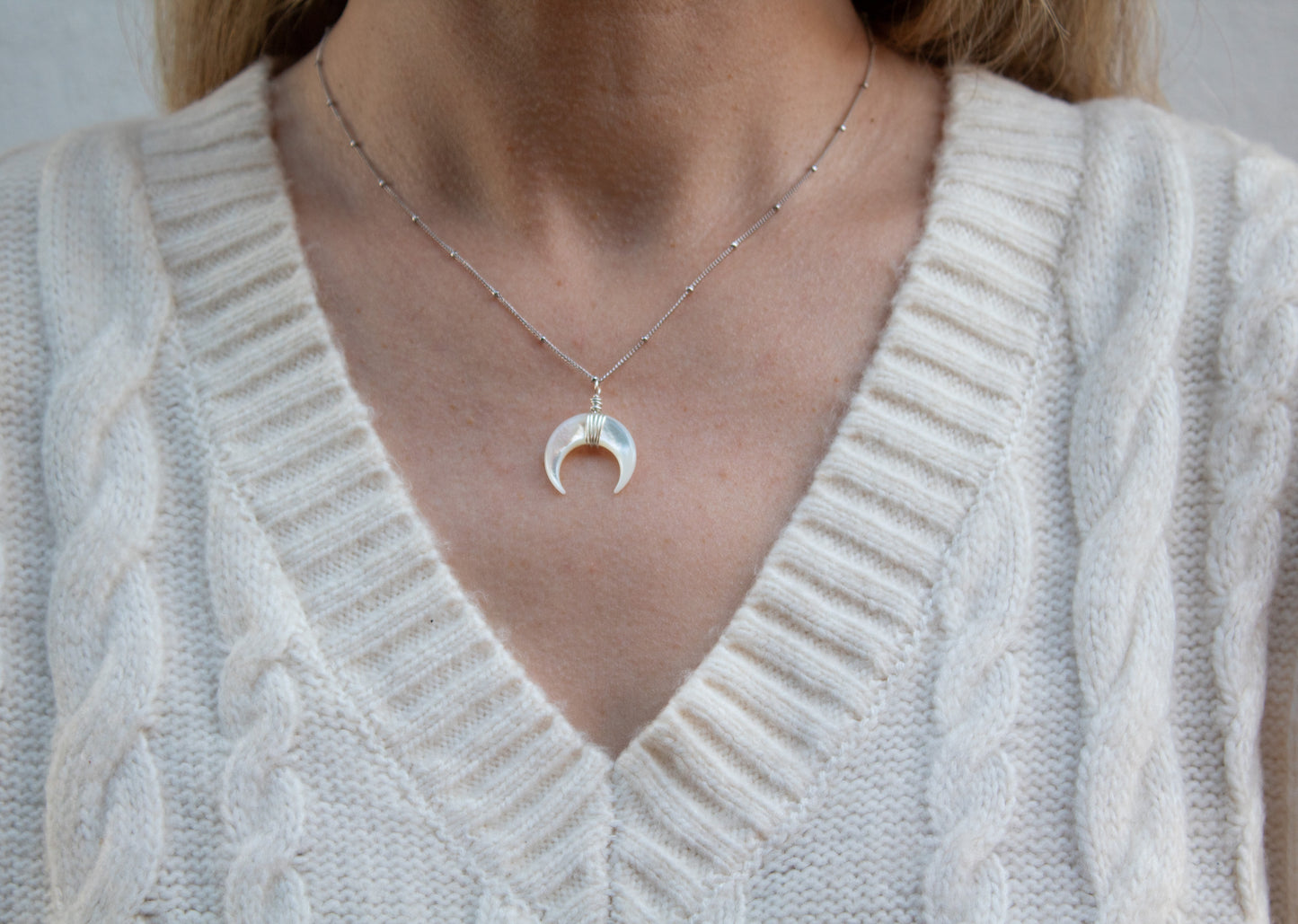 White Crescent Moon Necklace