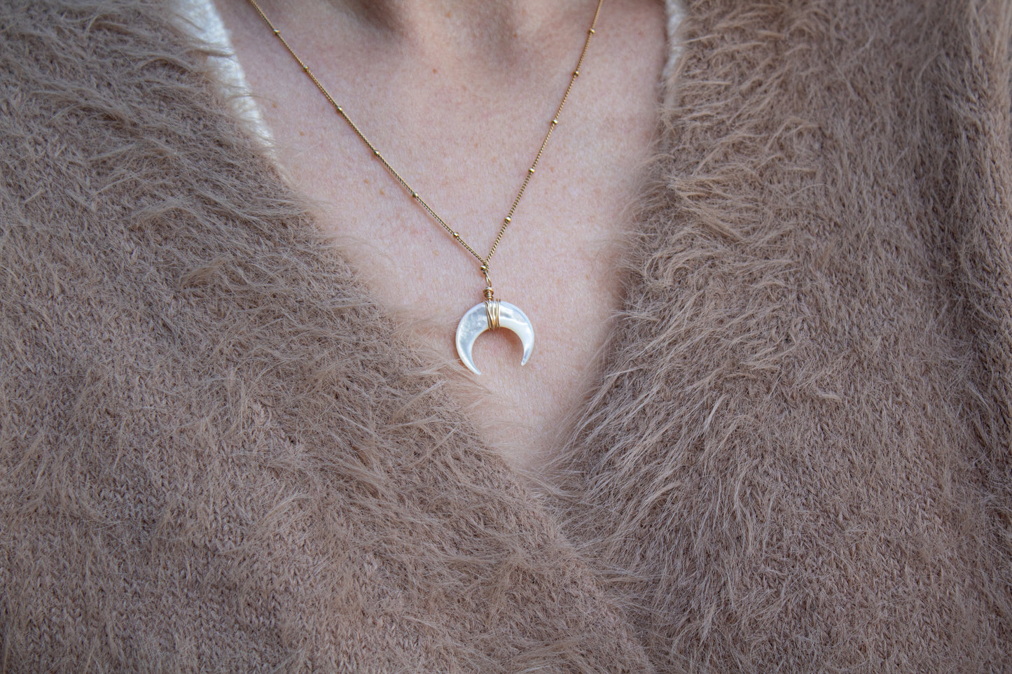 White Crescent Moon Necklace