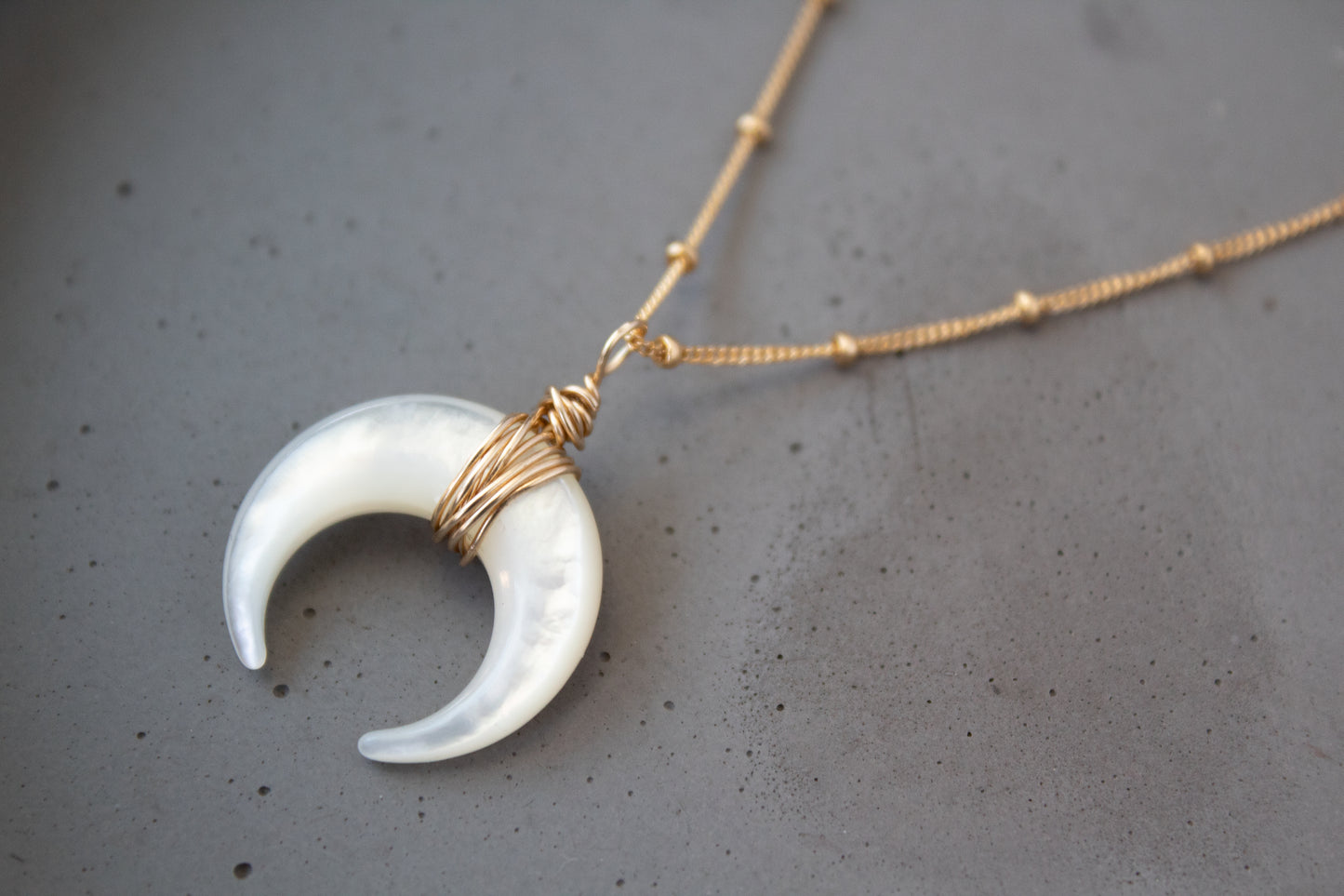 White Crescent Moon Necklace