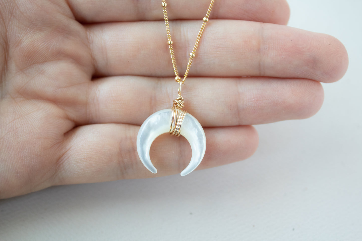 White Crescent Moon Necklace