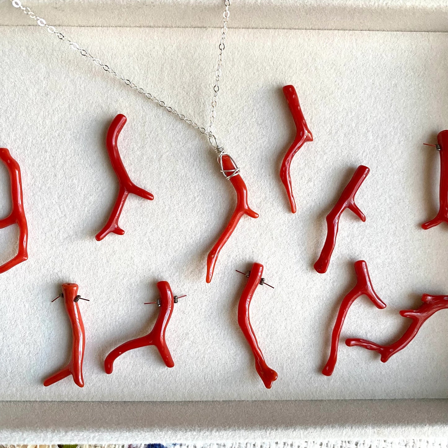 Natural Coral Branch Necklace - Red