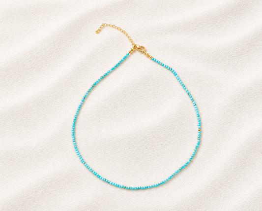 Turquoise Beaded Choker Necklace for Women, December Birthstone Dainty Gemstone Jewelry