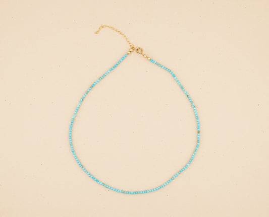Turquoise Beaded Choker Necklace for Women, December Birthstone Dainty Gemstone Jewelry