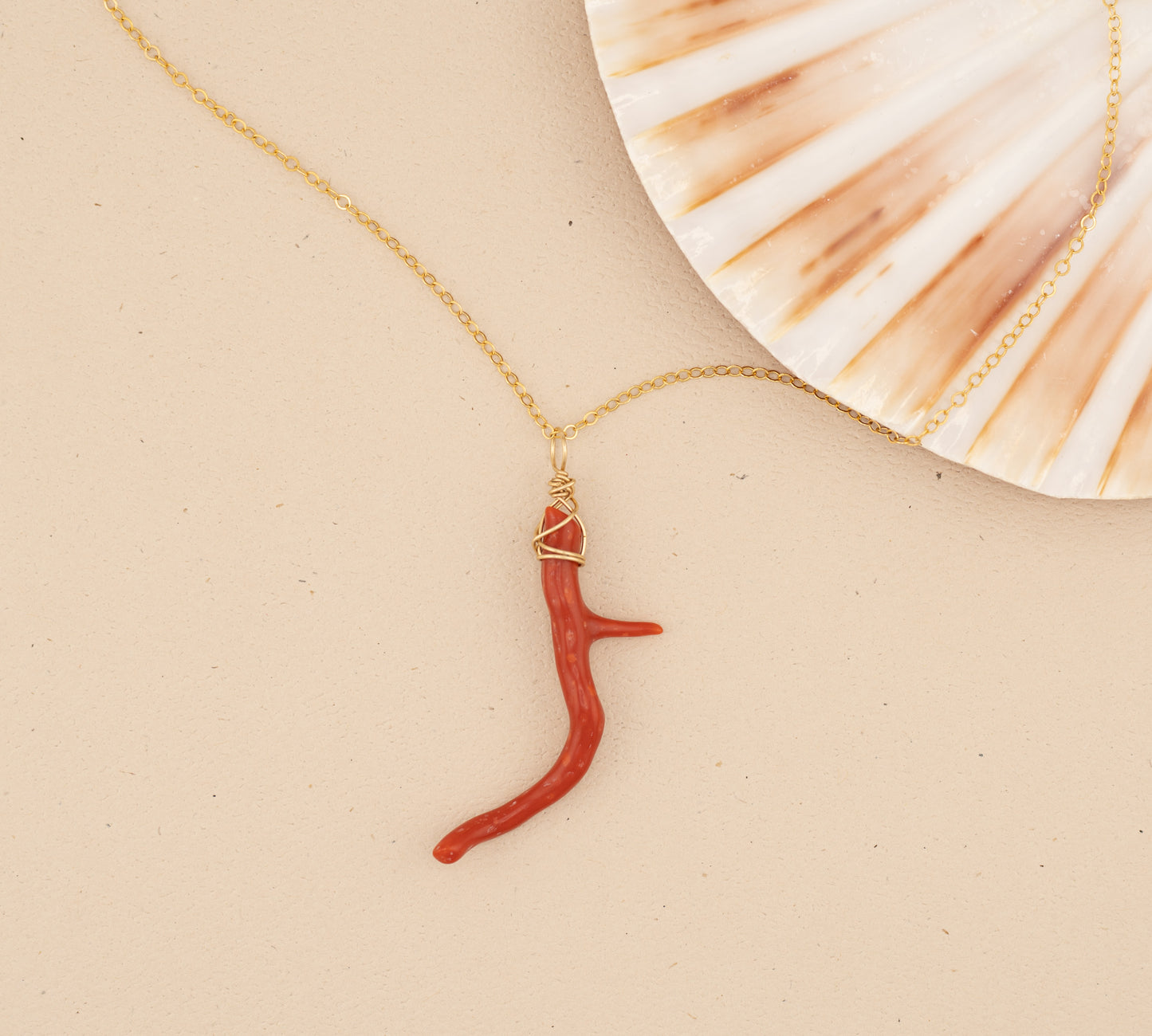 Natural Coral Branch Necklace - Red