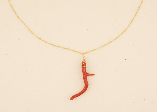Natural Coral Branch Necklace - Red