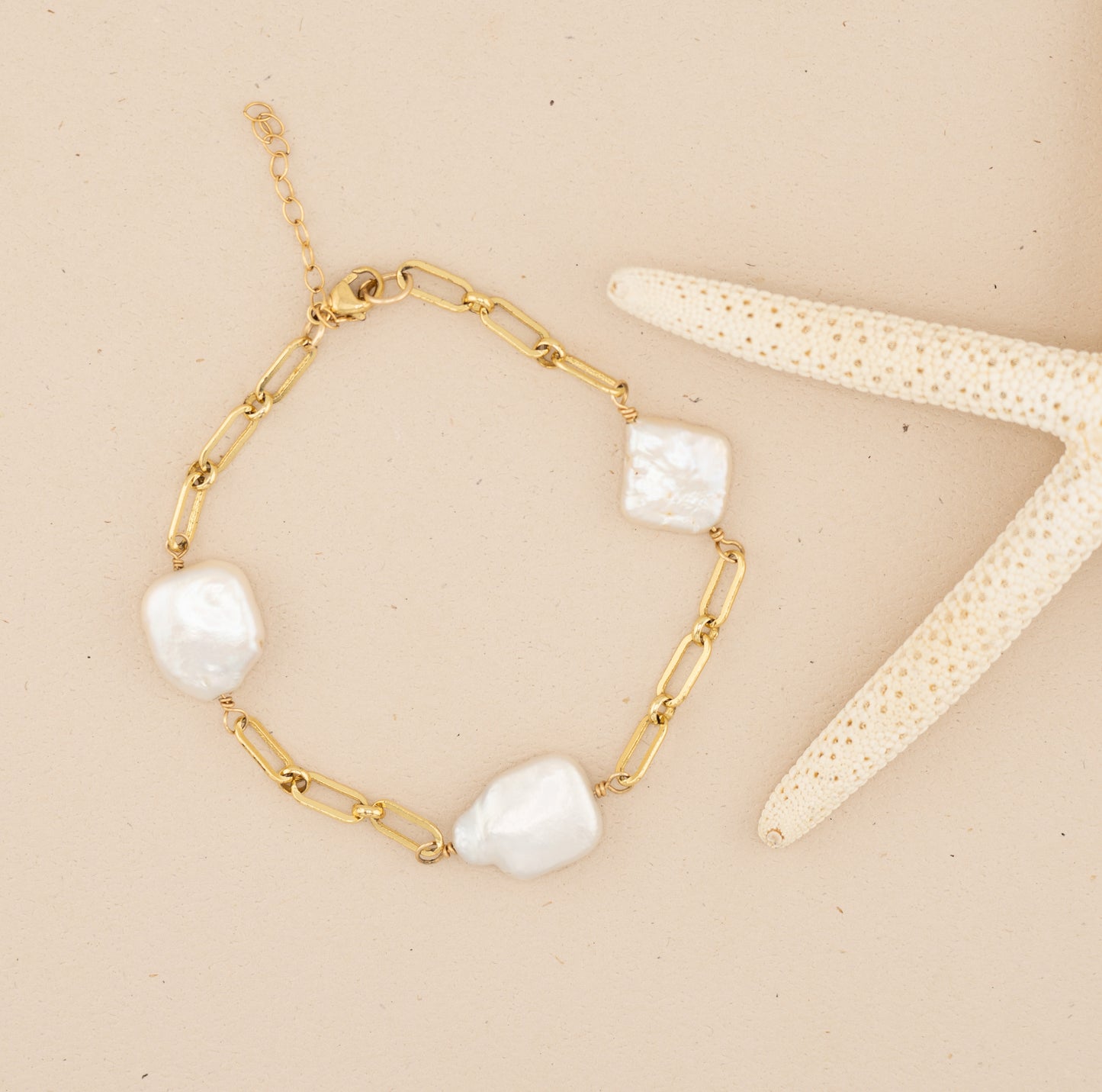 Chunky Pearl Bracelet/ Coin Paperclip Chain Bracelet