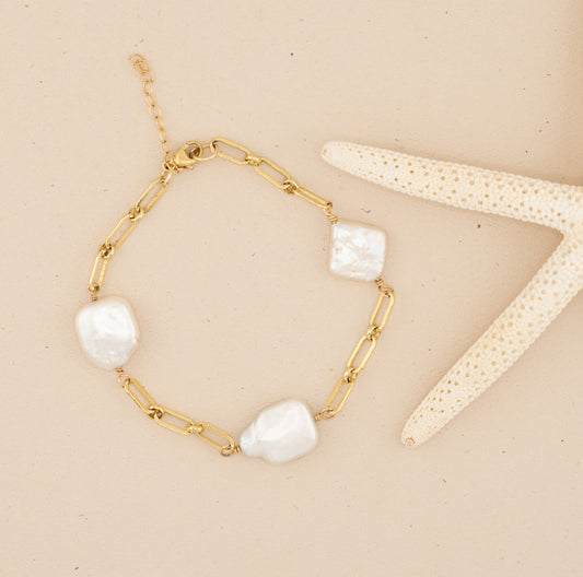 Chunky Pearl Bracelet/ Coin Paperclip Chain Bracelet