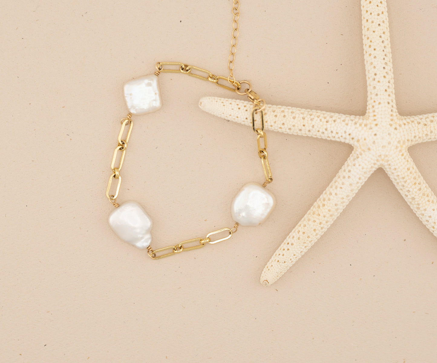 Chunky Pearl Bracelet/ Coin Paperclip Chain Bracelet