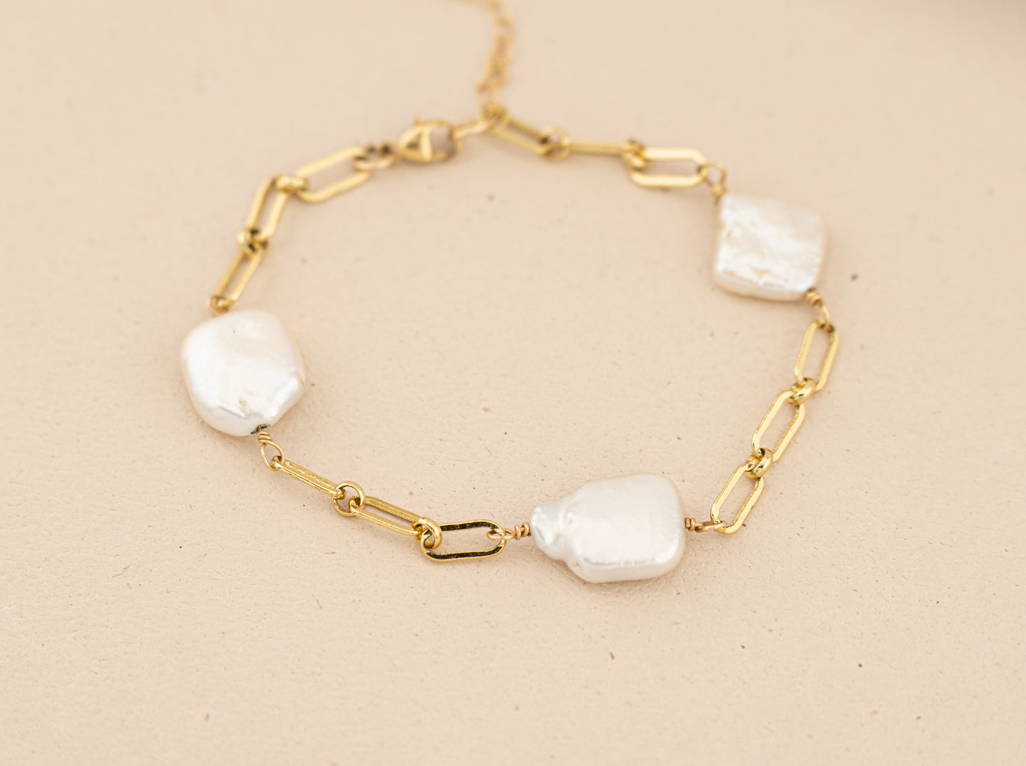 Chunky Pearl Bracelet/ Coin Paperclip Chain Bracelet