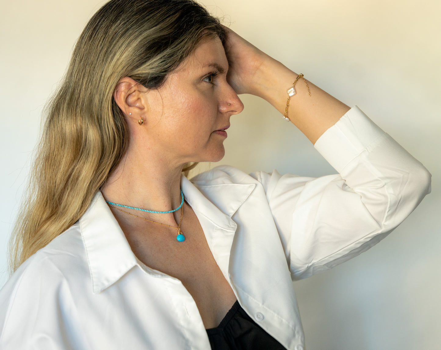 Turquoise Beaded Choker Necklace for Women, December Birthstone Dainty Gemstone Jewelry