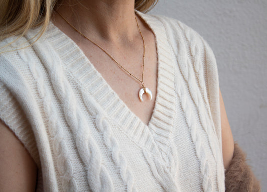 White Crescent Moon Necklace