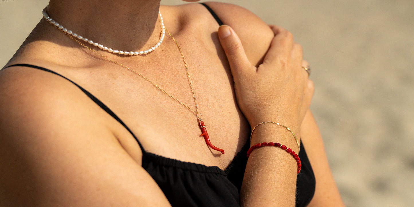 Natural Coral Branch Necklace - Red