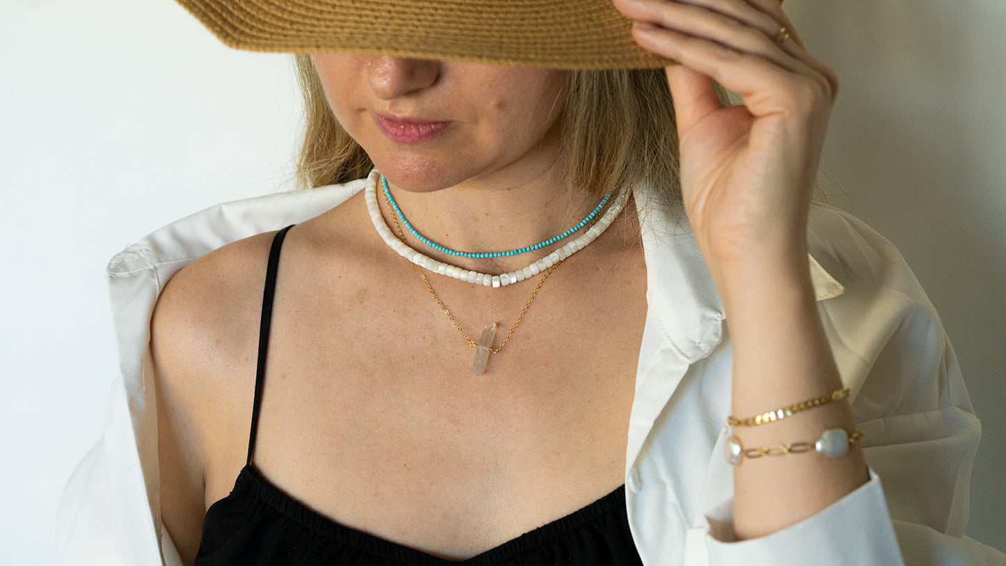 Turquoise Beaded Choker Necklace for Women, December Birthstone Dainty Gemstone Jewelry